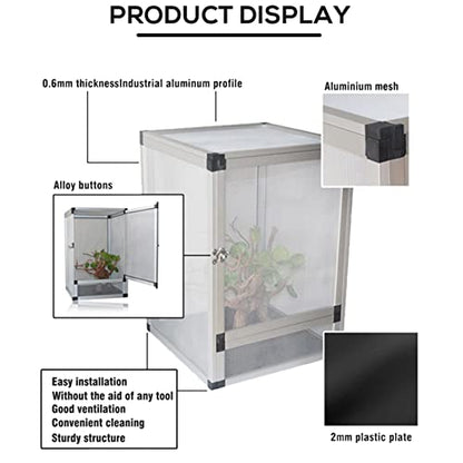 Reptile Habitat Screen Feeding Cage 20X20X30cm Insect Box Aluminum Breeding Mesh Cage for Reptiles & Amphibians (Silver) - color: Silver