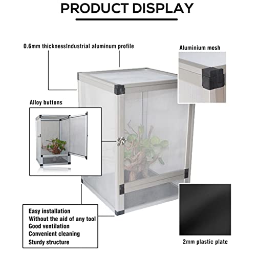 Reptile Habitat Screen Feeding Cage 20X20X30cm Insect Box Aluminum Breeding Mesh Cage for Reptiles & Amphibians (Black) - color: Black