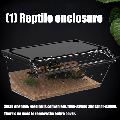 3. Breathable Acrylic with Easy Feeding Access, Transparent Enclosure for Snakes & Crickets Observation Reptiles Terrariums