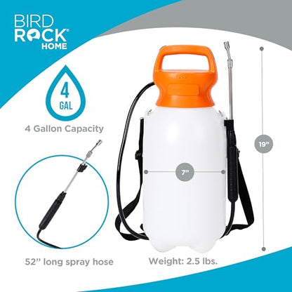 BIRDROCK HOME Garden Sprayer with Battery Powered Pump - Stainless Steel Wand, Rechargeable, Adjustable Spray, & Portable for Lawn, Garden, Plants, and Cleaning - White Translucent Body - 4-Gallon - size: Large