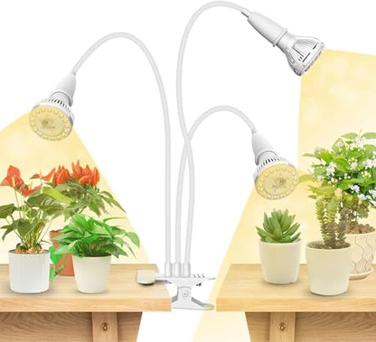 SANSI LED Grow Lights for Indoor Plants, 450W Full Spectrum Clip-on Gooseneck Grow Light with Ceramic Tech.,30W Plant Light with Optical Lens, Lifetime Free Bulbs Replacement White, No Timer - size: 3 Head 1-Pack
