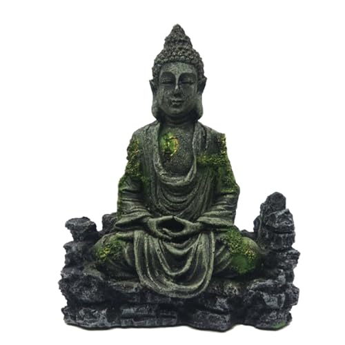 Meditating Buddha Statue, Large Aquarium Decor Accessories, Resin Zen Garden Decor for Aquarium Fish Tank, Outdoor Patio and Indoor Home Office Shelf (Gray Buddha) - color: Gray Buddha