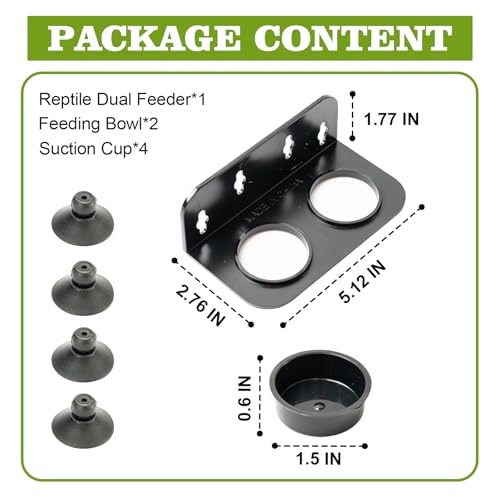Gecko Feeding Ledge, Double Reptile Water Bowl Food Dish Reptile Feeder with 4PCS Suction Cup for Snake Bearded Dragon Tortoise