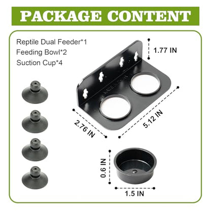 Gecko Feeding Ledge, Double Reptile Water Bowl Food Dish Reptile Feeder with 4PCS Suction Cup for Snake Bearded Dragon Tortoise