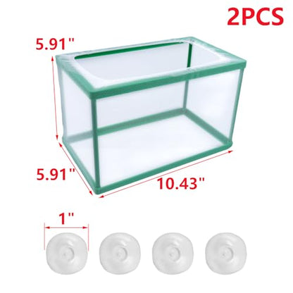 MY MIRONEY 2PCS 10.43" x 5.91" x 5.91" Fish Tank Breeder Green Nylon Fish Incubator Mesh Box Aquarium Fish Fry Hatchery Breeder with Suction Cups - style: 10.43" x 5.91" x 5.91"; Green; without Divider