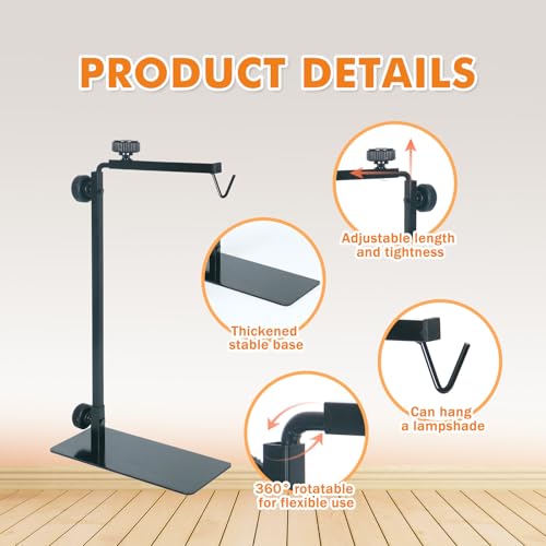 Reptile Lamp Stand, Adjustable 15.5-35 Inch Floor Light Holder for Heat Lamp & Dome, Metal Bracket for Terrarium Lighting & Heating.