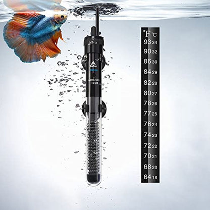 DaToo Aquarium Heater Adjustable 100W Submersible Fish Tank Heater with Electronic Chip Thermostat Suitable for Marine Saltwater and Freshwater - size: 100Watt