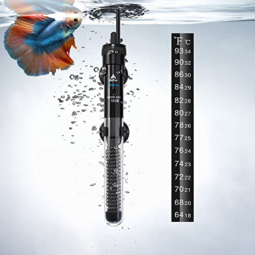DaToo Aquarium Heater Adjustable 100W Submersible Fish Tank Heater with Electronic Chip Thermostat Suitable for Marine Saltwater and Freshwater - size: 100Watt