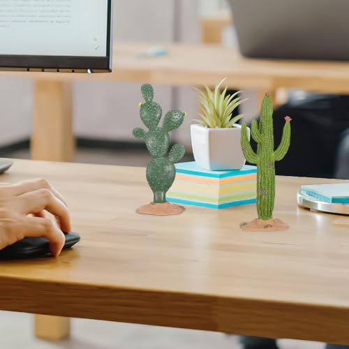 ULTNICE Fake Cactus Statues, 2pcs Realistic Artificial Cactus Figurine for Reptile Aquarium, Simulated Succulent Plant, Indoor Living Decor, Office Desk Decoration, 5.5 Inch Pots