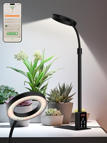 Smart Grow Lights for Indoor Plants, Plant Light with Auto-Timer, Full Spectrum LED Grow Light, Adjustable Height & Stepless Dimming,Plant Assistant Suitable for Most Plants (Black-1) - color: Black-1