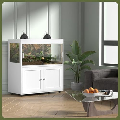 Reptile Terrarium with Storage Cabinet – Large 60 Gallon Tank with Wheels, Sliding Door & Metal Mesh Roof – Perfect for Lizards, Snakes, and More
