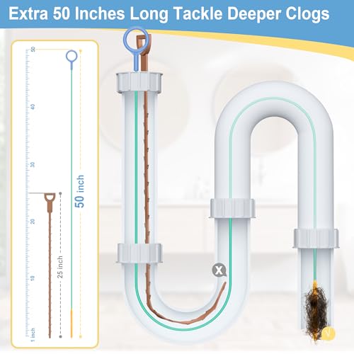 Sink Snake Drain Hair Removal Tool, Reusable 50 Inch Extended Drain Snake Tool Clog Remover, Anti-break Metal Shower Plumbing Snake Drain Cleaner for Bathtub, Bathroom Sink Pipe Cleaning (3 Pack)