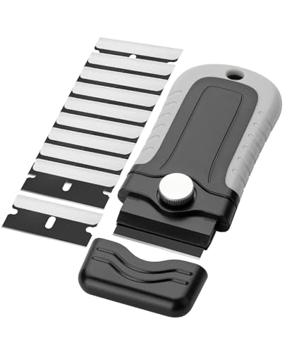 Bates- Razor Blade Scraper, Razor Scraper Set with 10 pcs Extra Blades, Window Scraper Tool, Glass Scraper Blades, Blade Scraper, Razor Blade Scraper Tool, Razor Scraper Tool - color: Grey