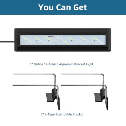 DaToo LED Aquarium Light Full Spectrum Fish Tank Light with Dimmer White Blue Red Green LEDs Fish Tank Light with Three Lighting Modes and Extendable Bracket for 12 Inch to 16 Inch Aquarium - size: 12~16 Inch