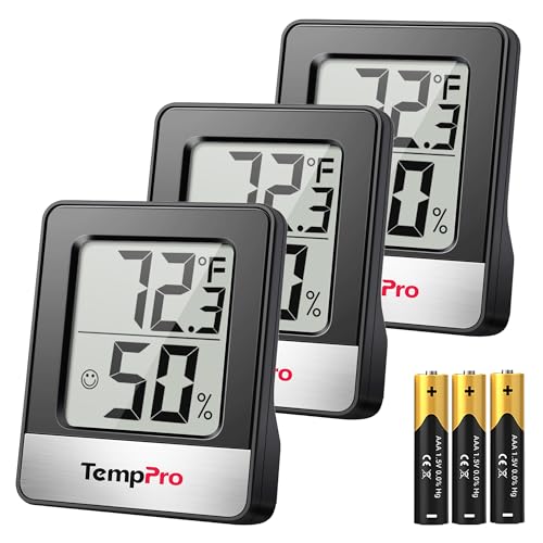 TempPro TP49 3 Pieces Digital Hygrometer Indoor Thermometer Humidity Meter Mini Hygrometer Thermometer with Temperature and Humidity Monitor Room, Black (Previously ThermoPro) - color: Black Indoor Thermometer