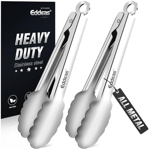 Eddeas 2 Pcs 7 Inch Small Tongs, Heavy Duty Stainless Steel Kitchen Tongs, For Cooking, Food, Buffet, Salad, Fruits, Bread, Dishwasher Safe - color: Silver 2Pcs, size: 7 inch