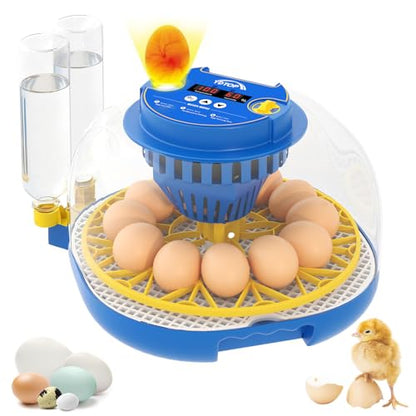 Chicken Egg Incubators for Hatching Eggs, 12 Egg Incubator with Automatic Egg Turning and Humidity Control – Chicken Incubators for Hatching Eggs with 360° View/Candler/Water Bottle Refill/Air Vent
