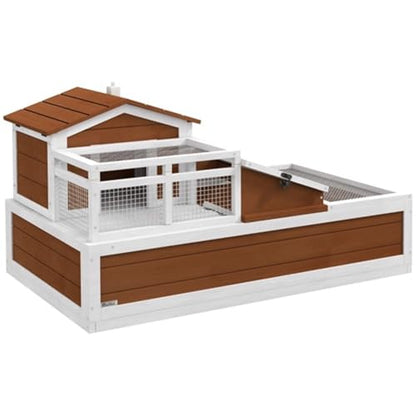 Wooden Turtle cage, Small Animal cage, Small Animal House, mesh top, Three Separate Areas and Two Floors, Indoor/Outdoor Design, openable roof, Pull-Out Tray
