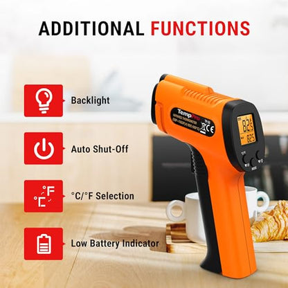 TempPro TP30 Infrared Thermometer Gun, Laser Thermometer for Cooking, Pizza Oven, Griddle, Engine, HVAC, Temperature Gun with Adjustable Emissivity & Max Measure -58°F ~1022°F, Gift for Dad Husband - style: 1 Laser & D:S 12:1