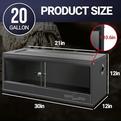 REPTI ZOO 20 Gallon PVC Reptile Tank, 30x12x12 inch Reptile Terrarium for Crested Gecko Frog Lizard Snake Turtle Hermit Crab, Leopard Gecko Enclosure with Sliding Door & Screen Ventilation - size: 30x12x12 inch