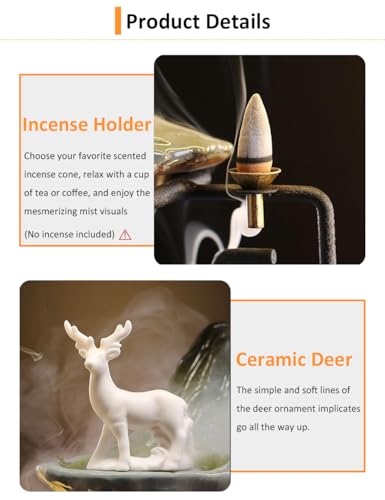 Luxury Feng Shui Zen Tabletop Fountain with Mist and LED Light | Tabletop Water Fountains with Backflow Incense Holder, Indoor Meditation Water Feature for Living Room and Office - color: Deer