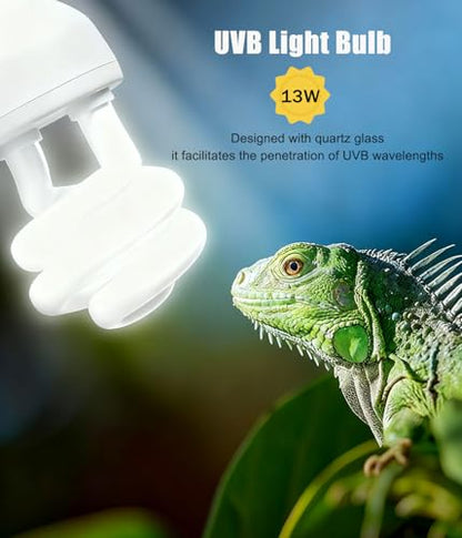2 Pack E26 5.0 UVA UVB Reptile Light Bulb, 13W UVB Light Tropical Compact Fluorescent Terrarium Lamp for Chameleon Iguana Turtle Gecko Frog Snake