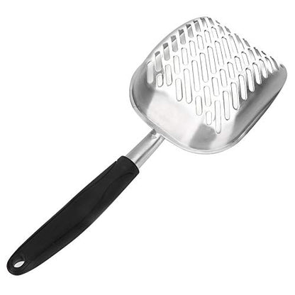 Fydun Cat Litter Shovel, Aluminum Alloy Pet Scoop Sifter Poop S Scoops Hollow Dog Puppy Waste Holder Holder Reptile Terrarium B Cleaning Tool (Black)