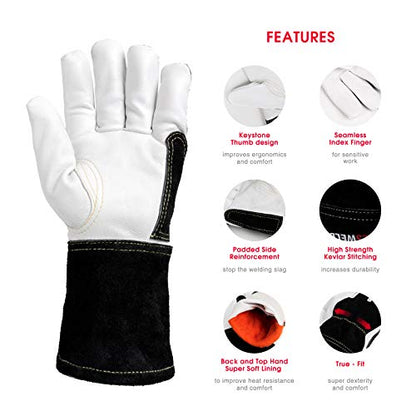 YESWELDER Premium Goatskin TIG Welding Gloves | Top Grain Leather | High Dexterity | True - Fit-Large - size: Large (Pack of 1)