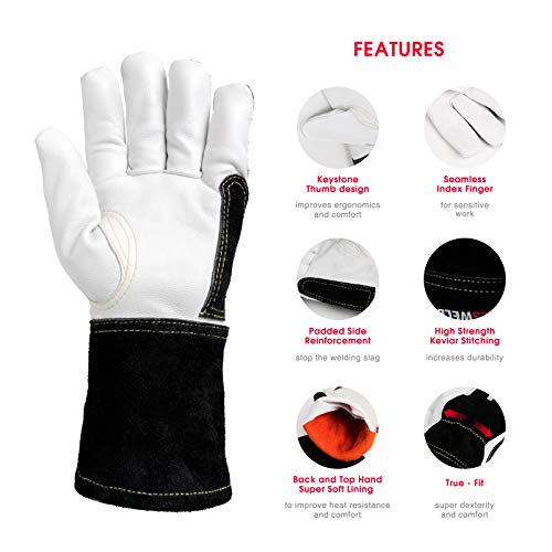 YESWELDER Premium Goatskin TIG Welding Gloves | Top Grain Leather | High Dexterity |True - Fit-XL - size: X-Large (Pack of 1)