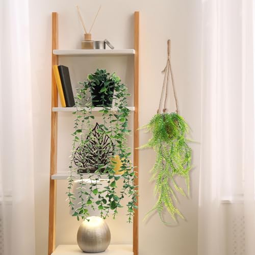 Giegxin Summer Mini Hanging Artificial Plant with Woven Basket Boho Fake Plants Ivy Faux Vines Eucalyptus Leaf for Indoor Home Wall Shelf Decor(6 Set,Green,Artificial Hanging Plants) - size: Standard Hanging