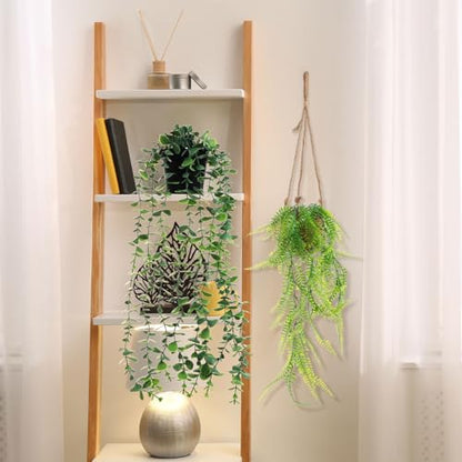 Giegxin Summer Mini Hanging Artificial Plant with Woven Basket Boho Fake Plants Ivy Faux Vines Eucalyptus Leaf for Indoor Home Wall Shelf Decor(6 Set,Green,Artificial Hanging Plants) - size: Standard Hanging