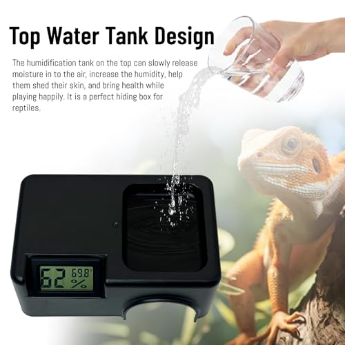 Small Reptile Hide,Gecko Hide Cave,Humid Hideout for Reptiles,With Humidification Groove,Temperature and Humidity Monitor,For Leopard Geckos,Lizards,Frog,Cornsnake-Small & Juvenile 5.51''×3.54''×2.2''