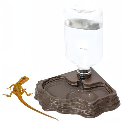 17oz Terrarium Tank Reptile Food Feeders Bowl, Water Feeder Automatic Water Dispenser Waterer Feeding Accessories, for Geckos Lizards Turtle Bearded Dragons (Brown) - color: Brown