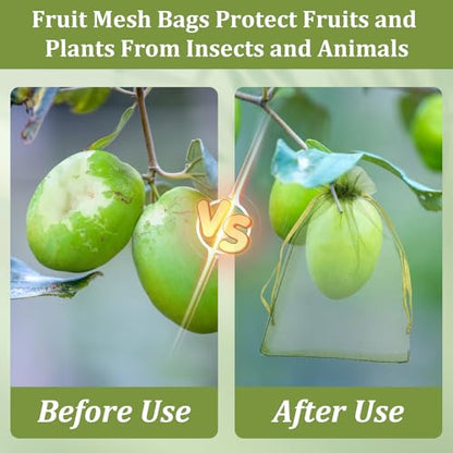 100Pcs Fruit Protection Bags, 4×6inch Fruit Netting Bags for Fruit Trees, Green Fruit Netting Cover Drawstring Mesh Bags Pest Barrier for Strawberry Blueberry Small Fruit - color: Green