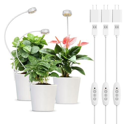 3 Pack Grow Lights for Indoor Plants, 15W Total 5W Each Clip-On Plant Lights for Small Pots and Plant Shelves, 4000K Full Spectrum, Auto On/Off 3/6/12H Timer, 4 Dimmable Levels - size: 3-Pcak