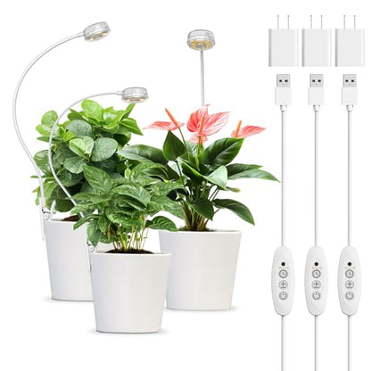 3 Pack Grow Lights for Indoor Plants, 15W Total 5W Each Clip-On Plant Lights for Small Pots and Plant Shelves, 4000K Full Spectrum, Auto On/Off 3/6/12H Timer, 4 Dimmable Levels - size: 3-Pcak