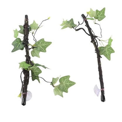 4PCS Jungle Climber Vines Flexible Reptile Leaves, Reptile Corner Branch Branch Terrarium Plant Decoration with Suction Cups for Amphibian Lizard Snake Climbing