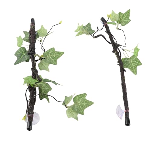 2Pcs Reptile Corner Branches, Terrarium Plant Decoration Flexible Imitation Bendable Jungle Climbing Vine with Suction Cups for Amphibian Lizard Snake Climbing