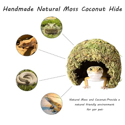 Snake Hide & Reptile Cave - Bearded Dragon Accessories & Leopard Gecko Tank Accessories - Coconut Moss Terrarium Decor & Reptile Supplies for Amphibian Habitats