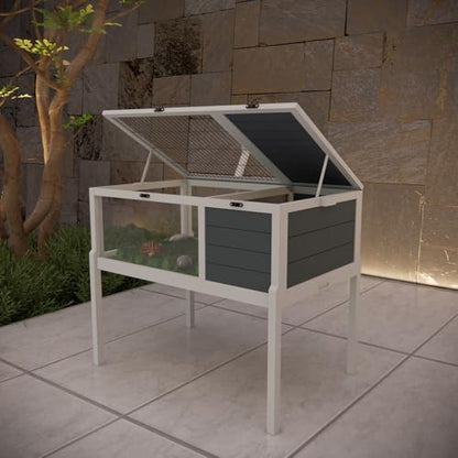 Large Tortoise Habitat, Wooden Tortoise House with Detachable Legs and Removable Waterproof Tray, Small Animals Indoor-Outdoor,Reptile Cage for Small Animals