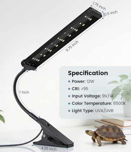 REPTITRIP UVA UVB Reptile Light with Clamp and Intelligent Cycle Timer, UVI Switching, Brightness Adjustment for Turtle, Bearded Dragon, Lizard and More (No Heat)