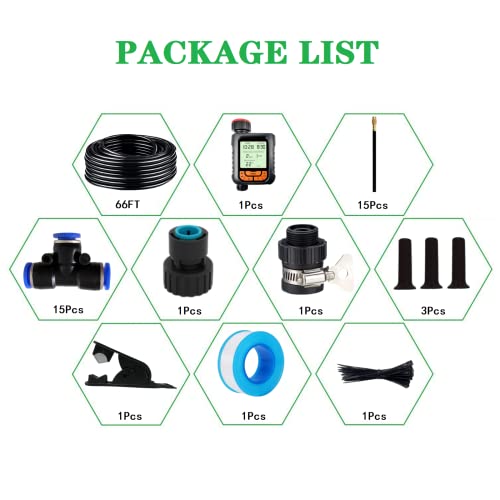 66FT Drip Irrigation Kit, Automatic Garden Watering System with Tool-Free Quick Connectors, 360° Bending Droppers & Copper Misting Nozzles for Greenhouse, Patio, Lawn & Vegetable Garden. (20M) - size: 20M