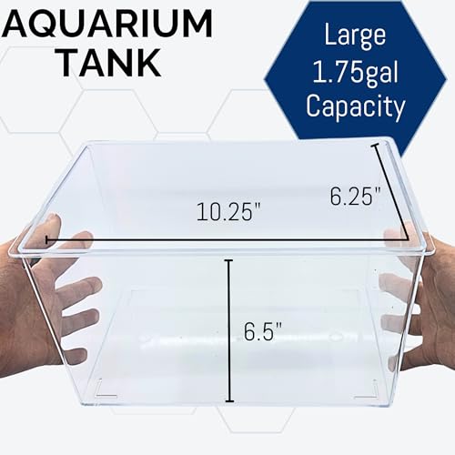Eisco Labs - Aquarium Tank - Large 1.75 Gallon Molded Plastic Terrarium, Clear Polycarbonate Fish Tank or Insect Habitat with UV Protectant - 10.25" x 6.5" x 6.25"