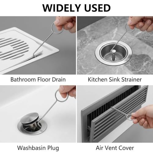 10 Pcs Drain Key Lifting Hooks, 304 Stainless Steel Shower and Floor Drain Grate Puller, Easy to Use Drain Removal Tool for Hair, Debris Cleaning, Anti-Rust, Durable Bathroom Accessory
