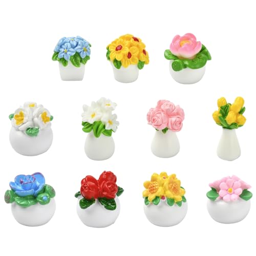 22 pcs 11 Styles Miniature Flowerpot Resin Figurines Colorful Cute Floral Figures for Micro Landscape Fairy Garden Accessories - color: 22pcs-20~22x20~22.5mm-resin Flower Figurines