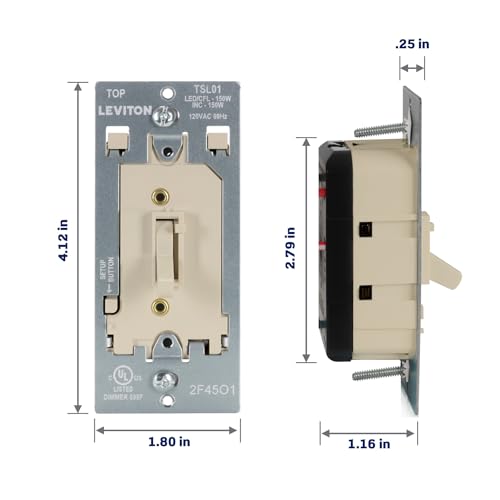 Leviton Toggle Slide LED Advanced Dimmer Switch for 150W Dimmable LED, Halogen and Incandescent Bulbs and Fixtures, TSL01-I, Ivory - color: Ivory