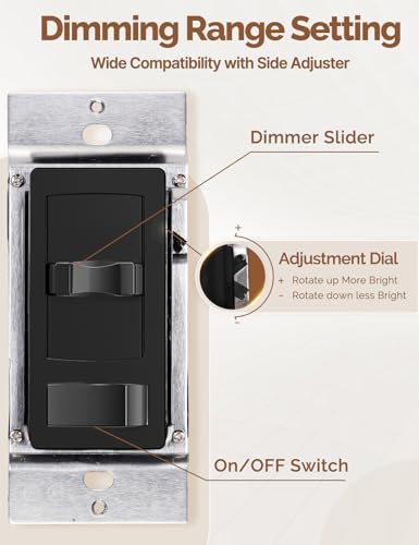 MOES Black Dimmer Light Switches 4 Pack, 3 Way & Single Pole Dimmable Switch for LED,CFL,Incandescent,Halogen, 600Watt Max, ON/Off Switch with Dimming Slide, No Neutral Wire Required - color: Black, size: 4 Pack
