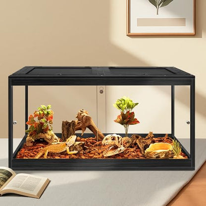 PROLEE Reptile Tank, 65 Gallon Beard Dragon Tank, Tempered Glass Reptile Encloure and Snake Tank with Locking Design for Lizard,Gecko,Chameleon (40"X19.5"X19.5",Black) - color: Black, size: 65 Gallon (40x19.5x19.5 Inch)