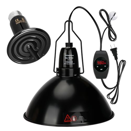 XFP Reptile Light Fixture with Thermostatic Timer, 5.5'' Reptile Heat Lamp Fixture, Added Switch Control Function with 300W Heat Lamp Bulbs for Reptile Glass Terrariums