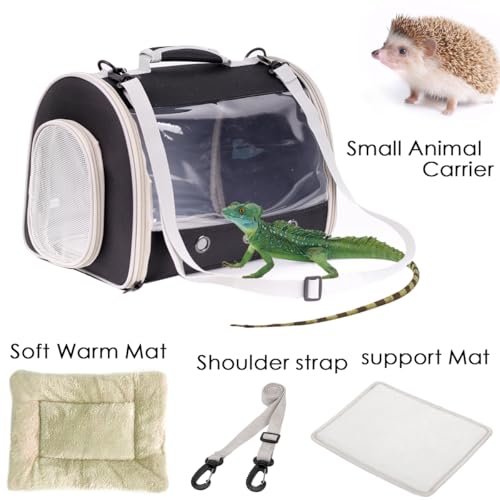 Bearded Dragon Travel Carrier Backpack,Lizard Backpack Carrier,Space Capsule Clear Bubble Window Astronaut Reptile Carrier Backpack for Guinea Pig,Sugar Glider,Bunny (Black, TPU Carrier+MAT) - color: Black